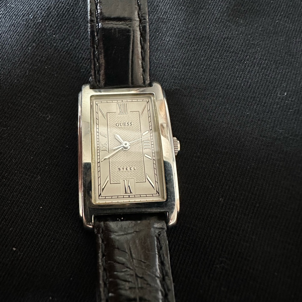 Guess Steel Watch with Black and Brown Strap